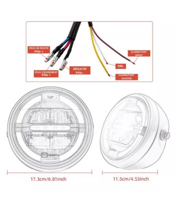 Phare moto Angel Eyes + clignotant intégré   - 6.8 pouces rembourrage situé sous