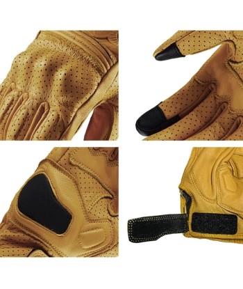 Gants moto cuir vintage brillant des détails fins