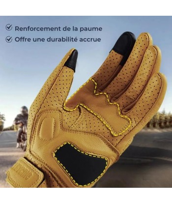 Gants moto cuir vintage brillant des détails fins