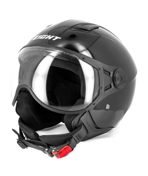 Casque jet moto aviateur - Eight Noir Brillanc de votre