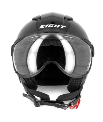 Casque jet moto aviateur - Eight Noir Brillanc de votre