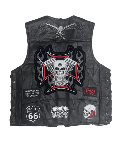 Gilet Cuir Biker Iron Cross Skull destockage