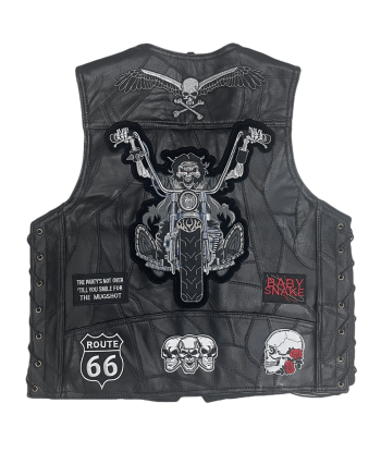 Gilet cuir biker a lacet - Skull Rider destockage