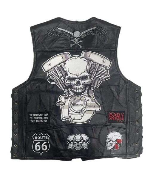 Gilet biker cuir - VROD SKULL de pas cher