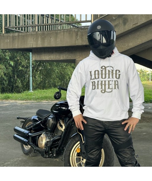 Sweat motard blanc a capuche  | Loung Biker 2024