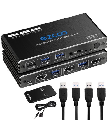 Commutateur KVM 8K HDMI Partager 2 ordinateurs avec un clavier Télécommande Câble USB 3 inclus pas chere