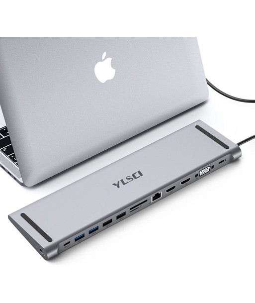 Station d'accueil 13 en 1 4K HDMIx2,VGA x1,USB 3.0x2,USB 2.0x2,SD/TF Gigabit Ethernet Audio la colonne vertébrale