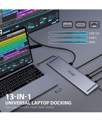 Station d'accueil 13 en 1 4K HDMIx2,VGA x1,USB 3.0x2,USB 2.0x2,SD/TF Gigabit Ethernet Audio la colonne vertébrale