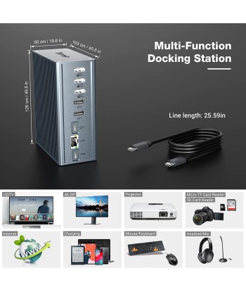 Station d'accueil 16en1 HDMI 100W PD USB-A/C 10Gbps RJ45 Audio Lecteur de Carte GRIS plus qu'un jeu 