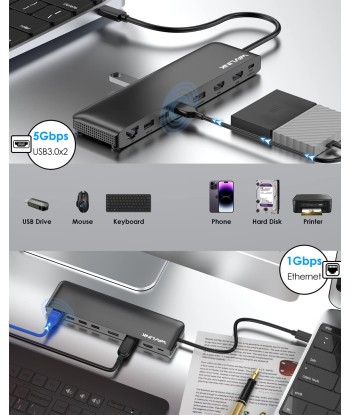 Station d'accueil USB-C Supporte Triple Affichage DisplayPort HDMI Ethernet USB 3.0 SD/TF Les magasins à Paris et en Île-de-France