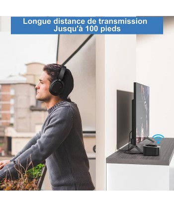 Casque Bluetooth Sans Fil TV Transmetteur Socle Chargement Autonomie 50H Longue Portée NOIR Economisez 