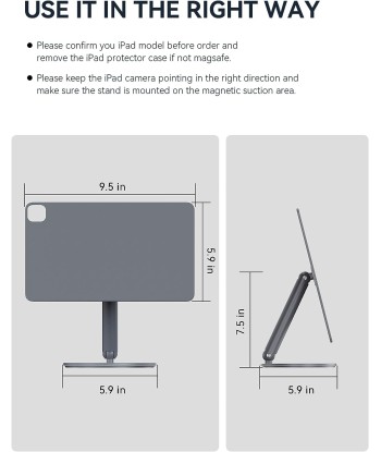 Support Magnétique Pliable Tablette 10,9 Pouces Utilisation en Mode Paysage ou Portrait GRIS l'achat 