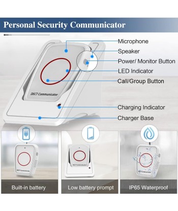 Interphone Sans Fil Audio Bidirectionnel Bouton Appel Soignant Pager Personne Agée rembourrage situé sous