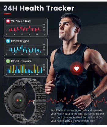 Montre Connectée Appels Bluetooth Assistant Vocal Intégré Ecran 1,39" Etanche Tracker NOIR en linge