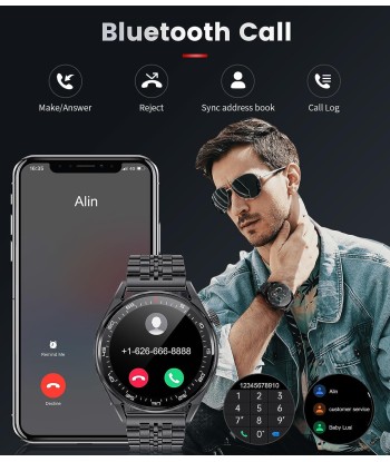 Montre Connectée Appels Bluetooth Assistant Vocal Intégré Ecran 1,39" Etanche Tracker NOIR en linge