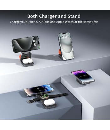 Chargeur Induction 3en1 Tout en Aluminium Pliable Résistant Charge 5W Smartphone et Montre Connectée GRIS Venez acheter