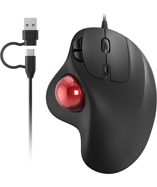 Souris Trackball Filaire Design Ergonomique Contrôle Simple du Pouce Suivi Précis et Fluide NOIR/ROUGE livraison gratuite