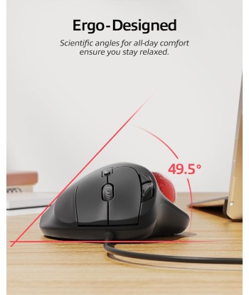 Souris Trackball Filaire Design Ergonomique Contrôle Simple du Pouce Suivi Précis et Fluide NOIR/ROUGE livraison gratuite