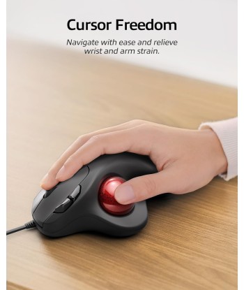 Souris Trackball Filaire Design Ergonomique Contrôle Simple du Pouce Suivi Précis et Fluide NOIR/ROUGE livraison gratuite