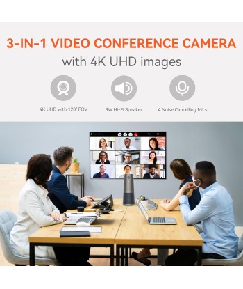 Webcam Conférence 4K 8MP Sony CMOS 4 Microphones Haut-parleurs Grand Angle 120° Caméra de Vidéoconférence 5x Zoom Cadrage Automatique 2 - 3 jours ouvrés.