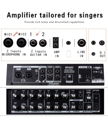 Amplificateur 2x60W Guitare Acoustique Haut-parleur Bluetooth Portable Effet Reverb Chorus Delay 7 Entrées français