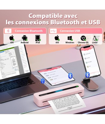 Imprimante Thermique Portable Sans Encre 300 DPI Bluetooth Sans Fil Compatible Android et iOS ROSE Livraison rapide