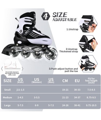 Rollers Enfants Patins à Roulettes Intérieur Extérieur Taille Réglable 34-37 NOIR/BLANC le concept de la Pate a emporter 