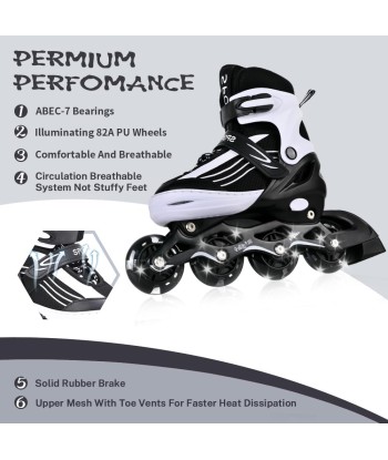 Rollers Enfants Patins à Roulettes Intérieur Extérieur Taille Réglable 34-37 NOIR/BLANC le concept de la Pate a emporter 