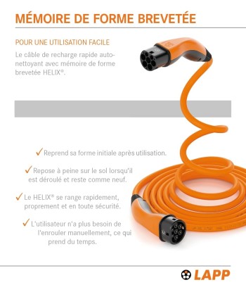 Câble de Recharge Voiture Electrique Type 2 32A 22kW 5M ORANGE brillant des détails fins