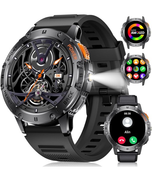 Montre Connectée Bluetooth Ecran 1,43 Pouces Montre Intelligente Etanche IP67 Sportif Bracelet Silicone NOIR Paris Déstockage Promo