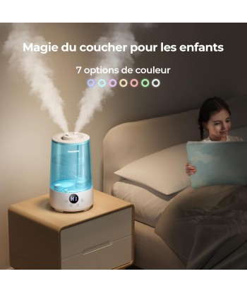 Humidificateur Air 3.6L Cool Mist Top-Fill 19dB Silencieux Plusieurs Modes 7 Couleurs Autonomie 34h de votre