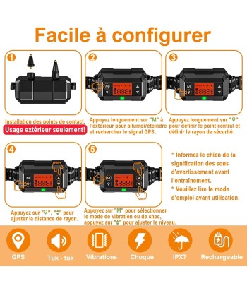 Collier Chien Clôture Anti-Fugue Sans Fil GPS Extérieur IPX7 Étanche Système Complet Amplification Signal GPS Intelligente Rayon Jusqu'à 1000m de pas cher