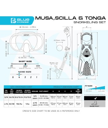 Set Palme Masque Tuba Cressi Musa Explorer Set Snorkeling Kit Mixte Taille L-XL Les êtres humains sont 