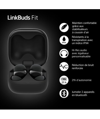 Sony LinkBuds Fit - Ecouteurs Bluetooth sans Fil à réduction de Bruit - Confortables, IPX4, Hi-Res Audio, Mode Ambient Sound, 21h d'autonomie, Connexion multipoint, iOS et Android - Noir Faites des économies