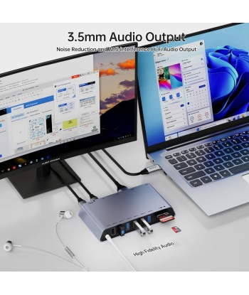 Station Accueil USB 3.0 12en1 DisplayLink Double Ecran HDMI 6 Ports USB Lecteur Carte SD/TF Réseau Ethernet Gigabit Prise Casque 3,5mm Compatible Windows et Mac Venez acheter