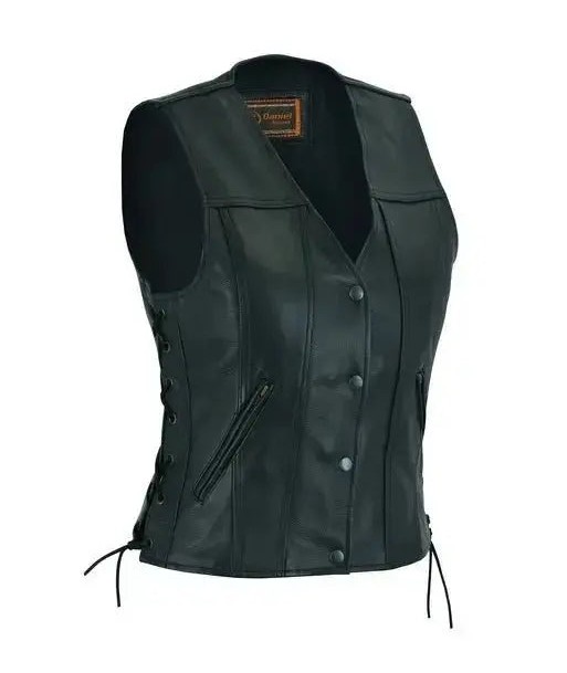 Gilet en cuir biker sans manche pour femme les ctes