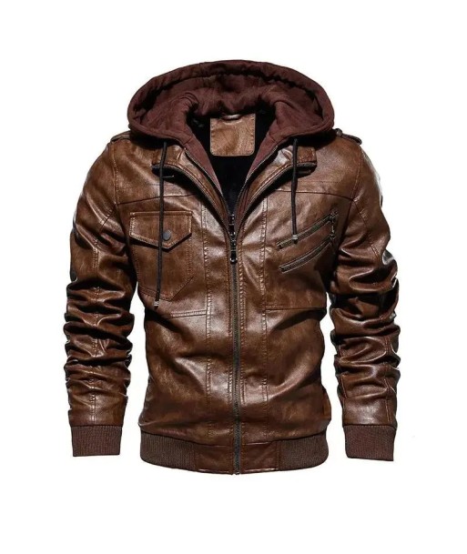 Veste cuir biker a capuche en ligne