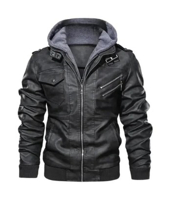 Veste en cuir a capuche Noir store