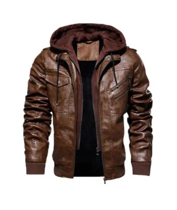 Veste cuir biker a capuche en ligne