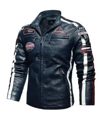 Veste cuir biker vintage - Speed RACE Bleu rembourrage situé sous