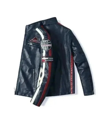 Veste cuir biker vintage - Speed RACE Bleu rembourrage situé sous