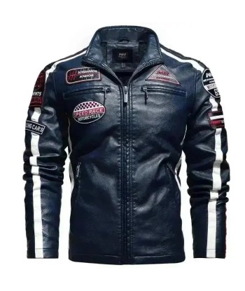 Veste cuir biker vintage - Speed RACE Bleu rembourrage situé sous