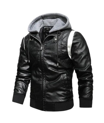 Veste en cuir avec capuche noir prix pour 