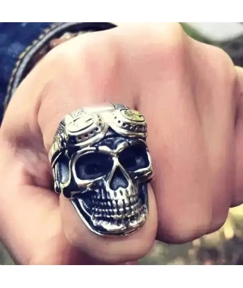 Bague motard - Tête de mort (Argent) de technologie