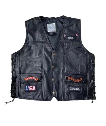 Gilet cuir biker avec patch - Rout66 les ctes