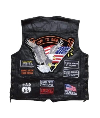 Gilet cuir biker Live to ride pas cher