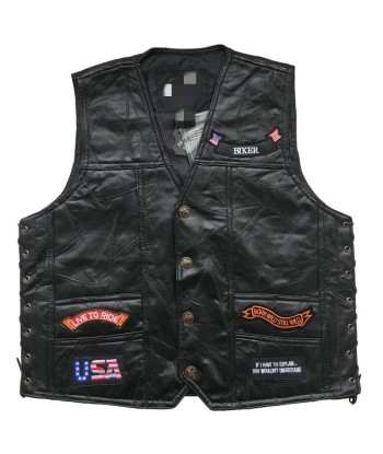 Gilet cuir biker Live to ride pas cher