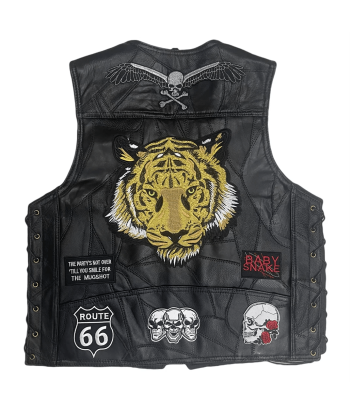 Gilet biker cuir homme -  Tiger Spirit brillant des détails fins