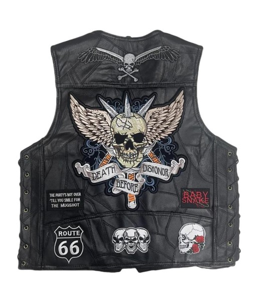 Gilet cuir biker noir - La mort avant le déshonneur une grave pollution 