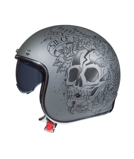 Casque Jet moto - SKULL& ROSES ARGENT MAT le des métaux précieux